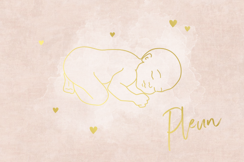Goudfolie geboortekaartje met baby in lijnen velvet achtergrond