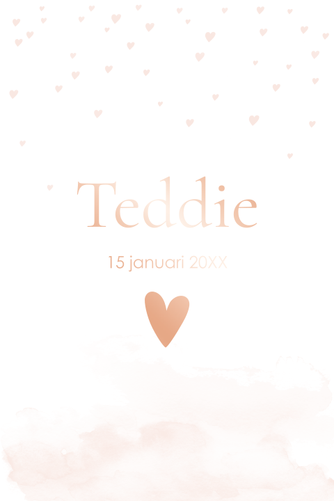 Enkele foliekaart met confetti hartjes en rose folie