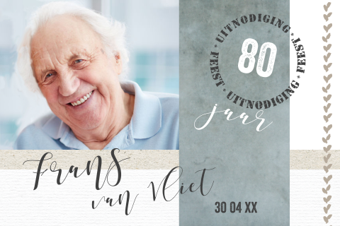 Mooie verjaardag uitnodiging met foto, 80 jaar