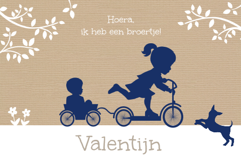 Trendy geboortekaartje met silhout meisje en broertje op step
