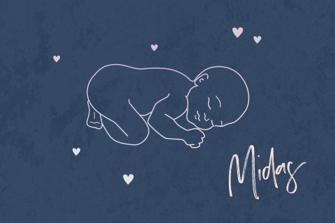 Folie geboortekaartje met baby in outlines en hartjes