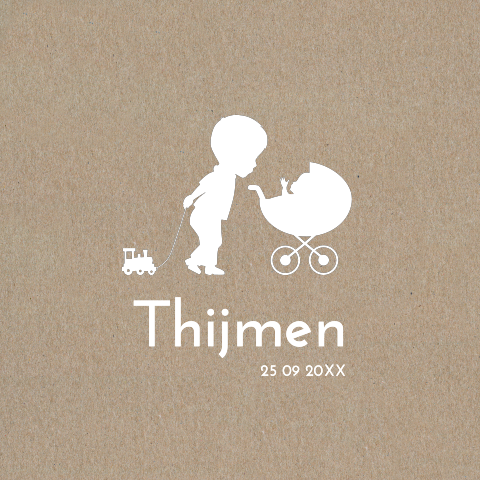 Geboortekaartje met silhouetten op echt kraftpapier
