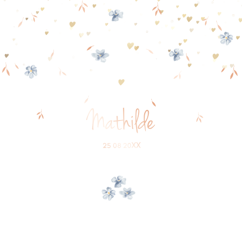 Lief geboortekaartje met rosé folie en aquarel bloemen