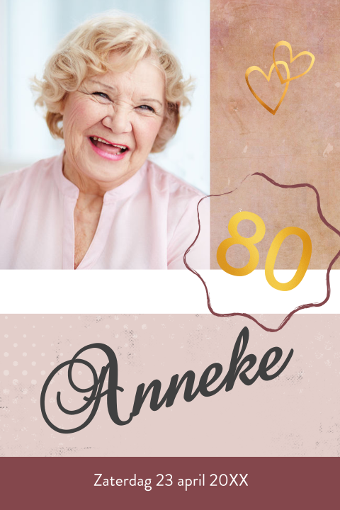 Uitnodiging met foto voor een tachtig jarige vrouw.