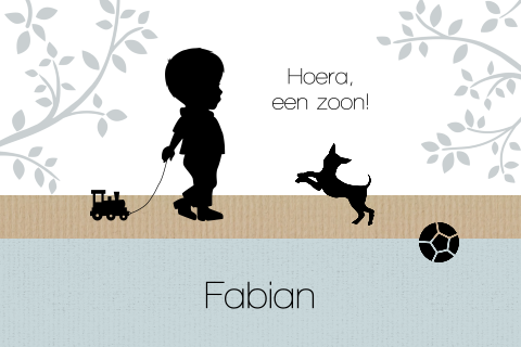 Mooi liggend lief geboortekaartje met silhouet jongen en kraft