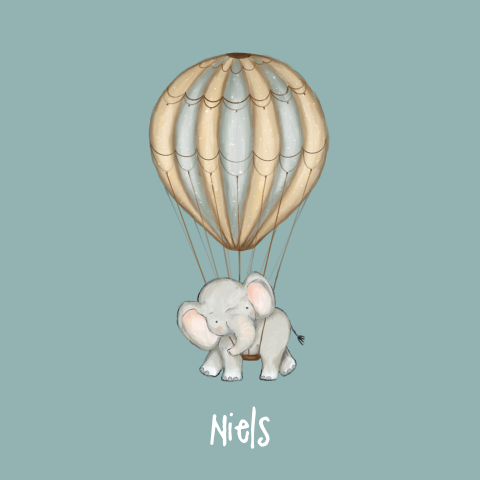 mooi vintage geboortekaartje met olifantje aan ballon
