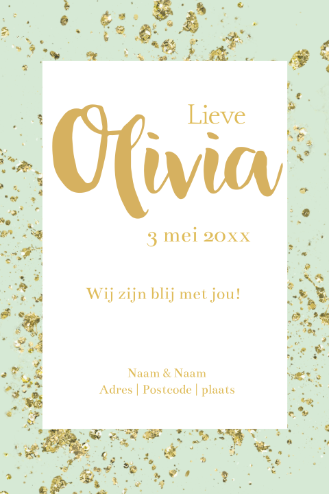 Geboortekaartje met goudkleur en glitters