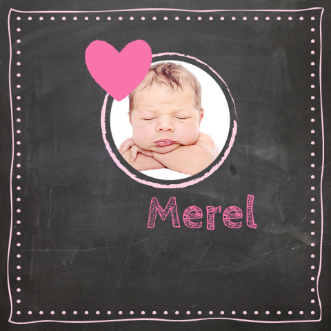 Krijtbord geboortekaartje met foto op krijtbord