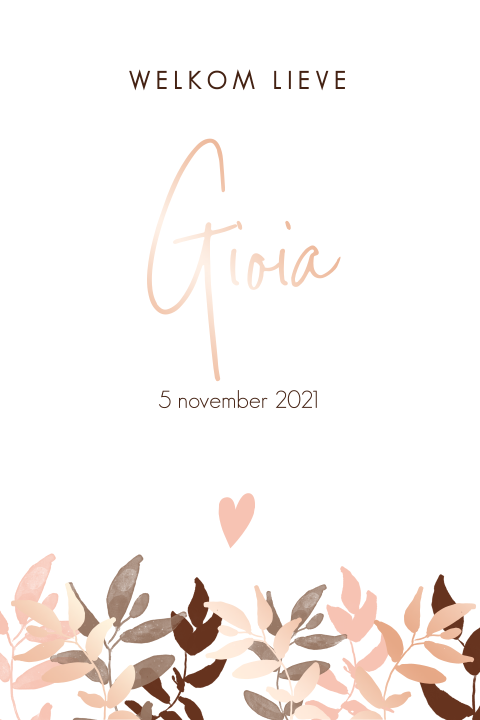 Rose gold folie geboortekaartje botanical