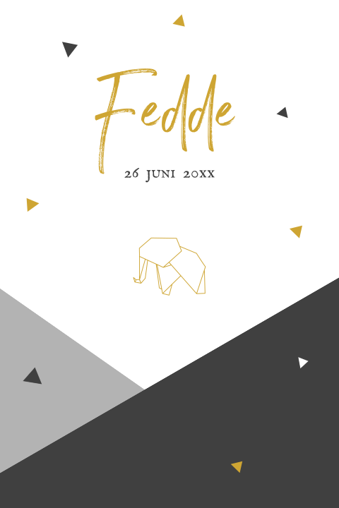 Geboortekaartje met origami olifant
