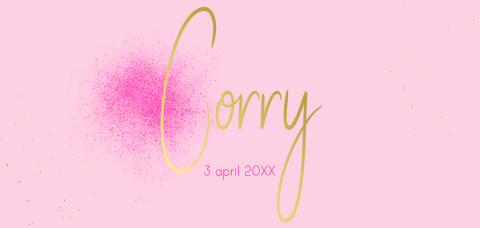 Lief geboortekaartje goudfolie spetters en roze poeder