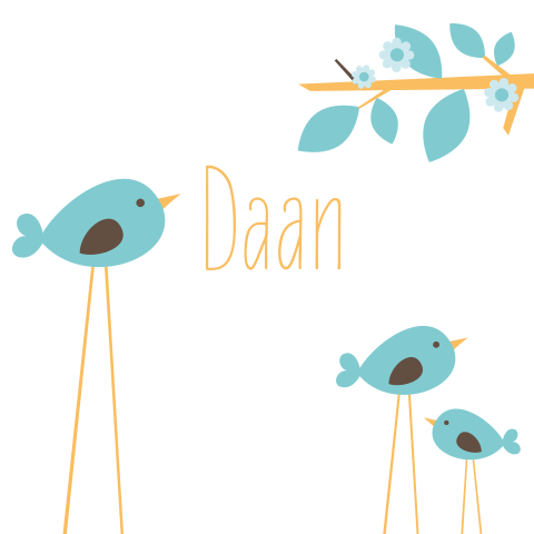 Geboortekaartje met vogels en takje