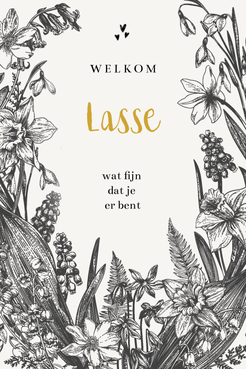 Vintage botanical geboortekaartje goud of okergeel