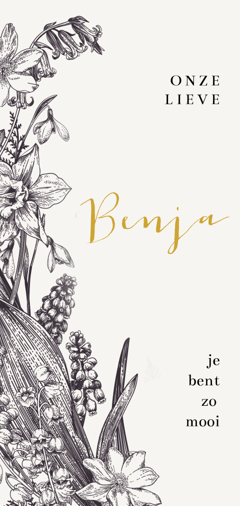 Geboortekaartje vintage botanical pentekening