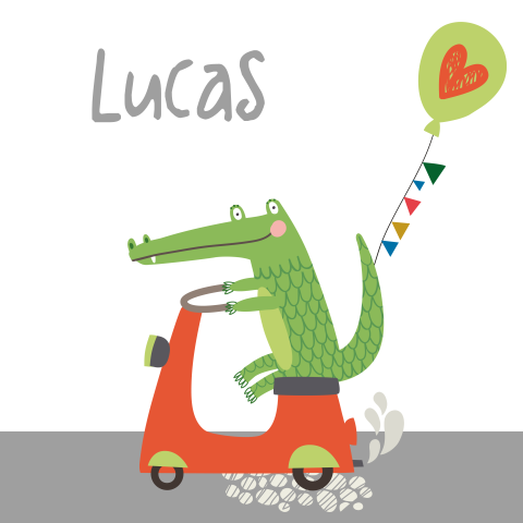 Lief geboortekaartje met krokodil op scooter