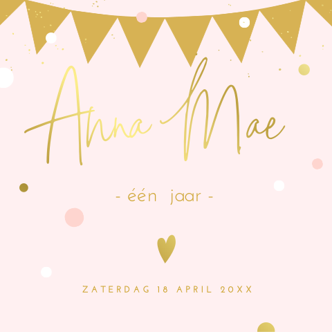 Uitnodiging goudfolie 1 jaar dochter feestje