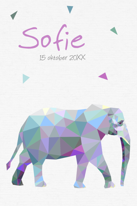 Geboortekaartje met polygonal olifantje en confetti