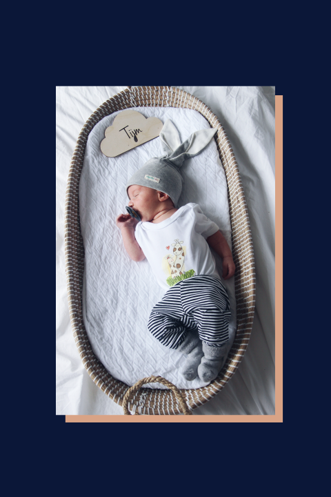 Geboortekaartje met eigen foto donkerblauw met rose gold