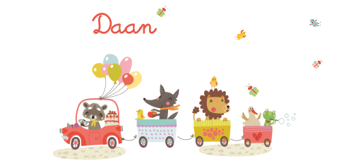 Geboortekaartje met treintje met dieren