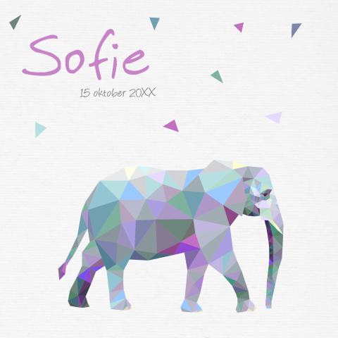 Geboortekaartje met polygonal olifantje