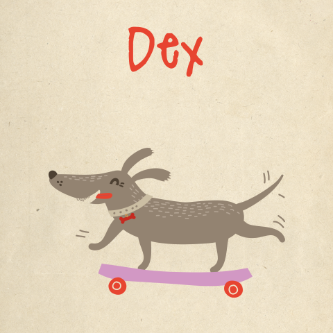 Lief geboortekaartje met hondje op skateboard