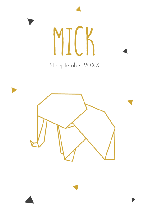 Geboortekaartje met origami olifant en foto
