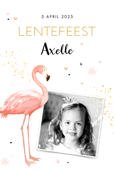 Lentefeest uitnodiging met eigen foto en flamingo