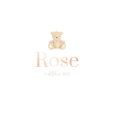 Klassiek geboortekaartje met teddybeertje en roséfolie