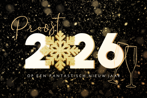 Zakelijke kerstkaart met sneeuwvlok en champagneglazen