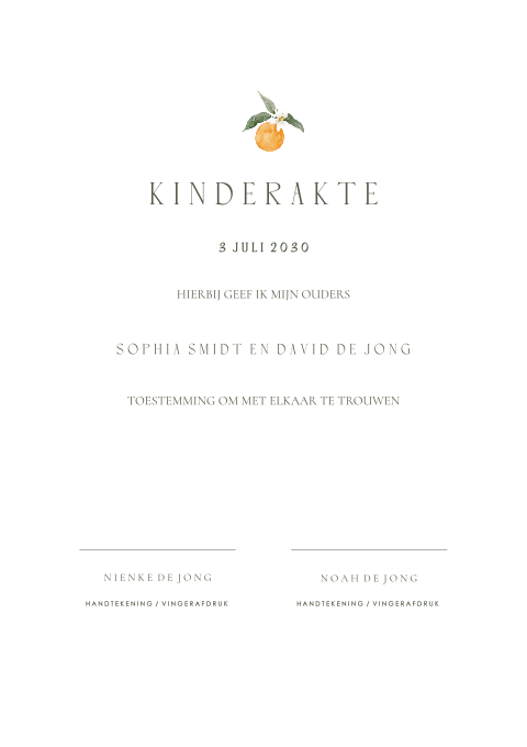 Kinderakte met sinaasappeltje