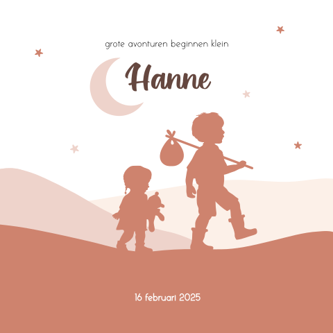 Avontuurlijk geboortekaartje zusje met silhouetjes