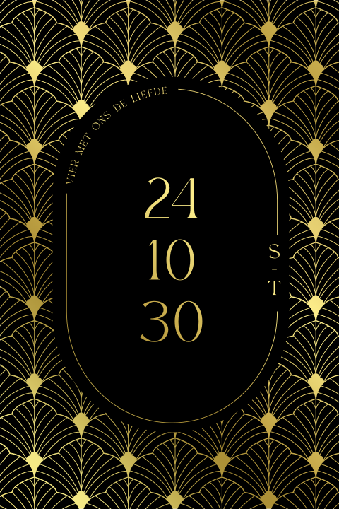 Trouwkaart Art Deco zwart met goudfolie