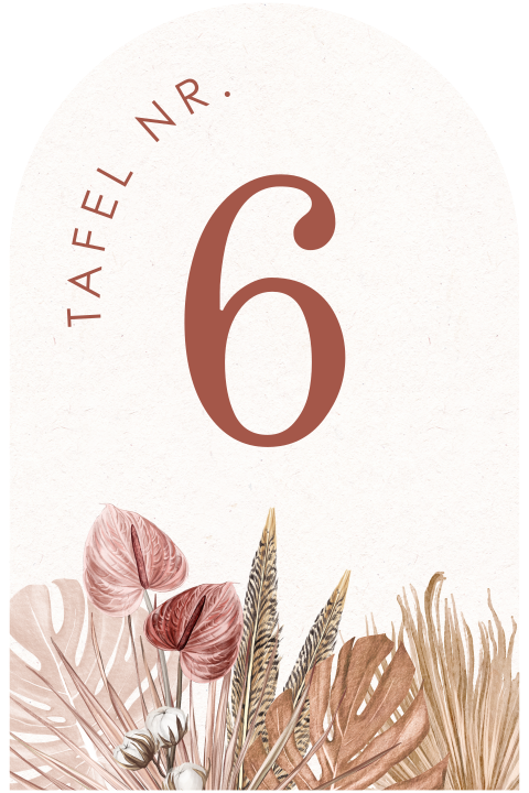 Tafelnummer kaartje bruiloft met bloemen