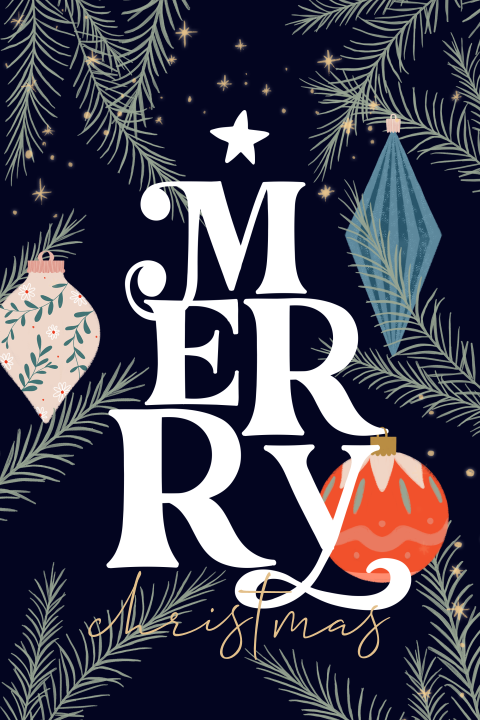 Hippe kerstkaart met ornamenten