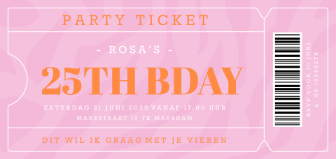 Uitnodiging verjaardag 25 in ticket vorm en colorblock