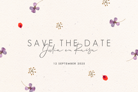 Save the date kaart met geperste bloemen