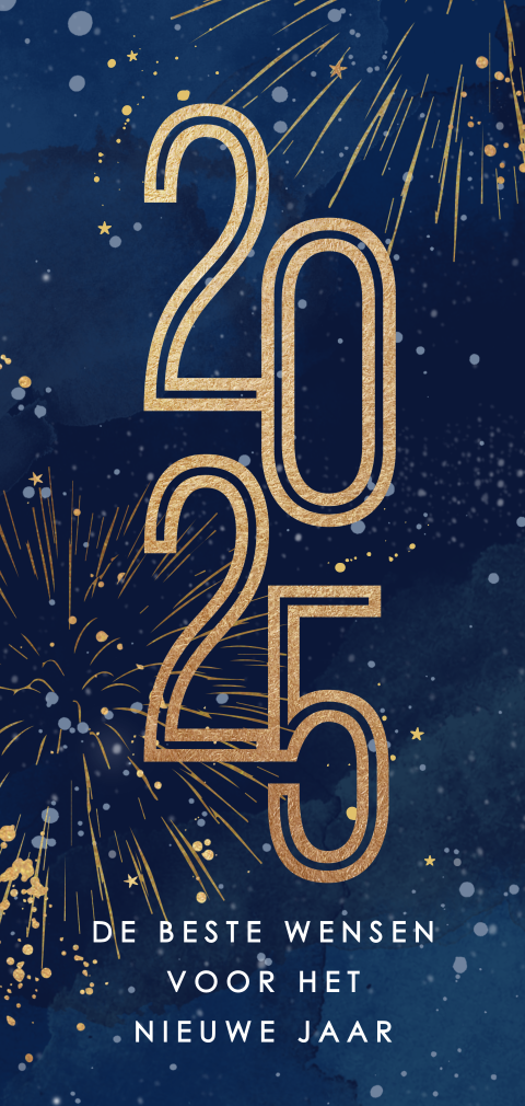 Feestelijke nieuwjaarskaart met jaartal en vuurwerk