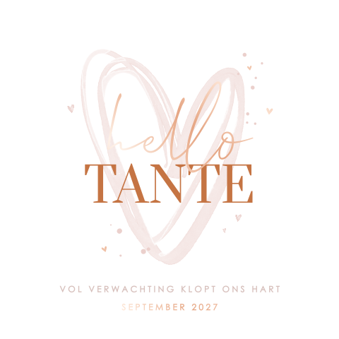 Aankondiging zwangerschap tante met roze hart en roségoudfolie