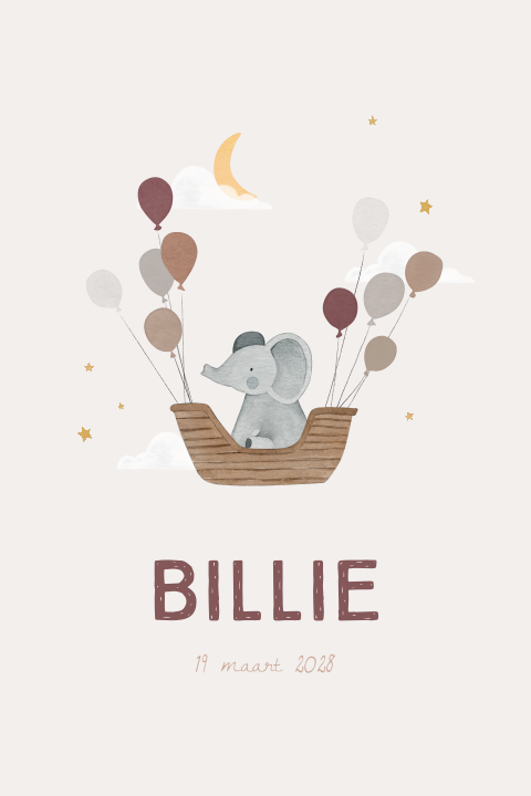 Schattig geboortekaartje met olifantje in de lucht