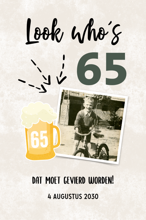Verjaardagsuitnodiging man 65 jaar met biertje