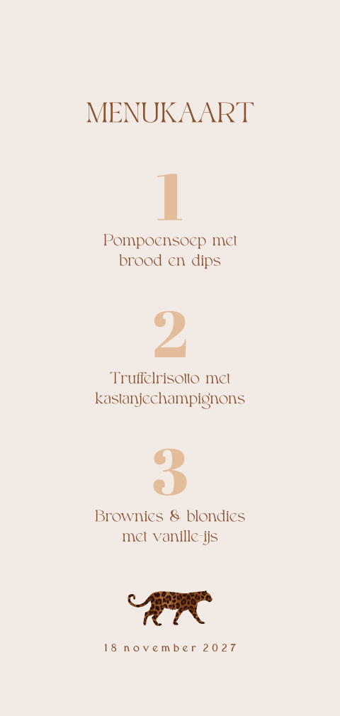 Menukaart 21 diner met panterprint