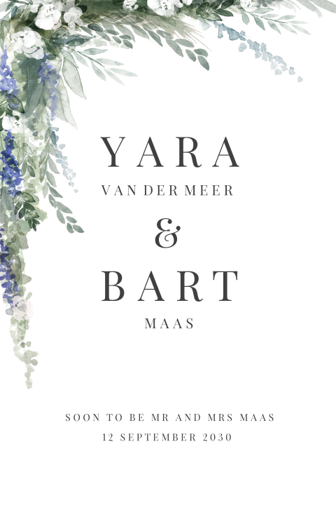 Vintage trouwkaart met stijlvolle watercolour bloemen