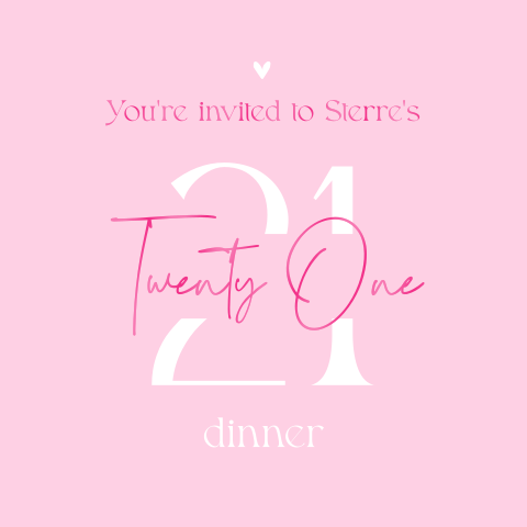 Uitnodiging 21 diner thema Pretty in Pink