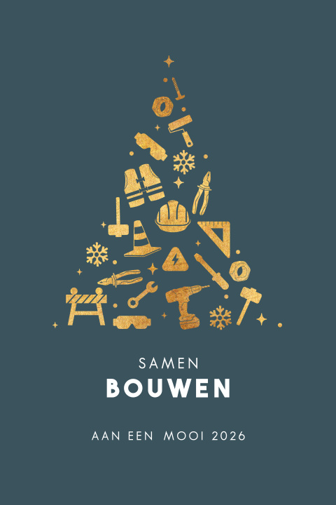 Zakelijke kerstkaart voor de bouw met gereedschap kerstboom