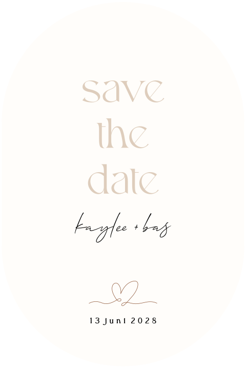 Save the date kaart ovaal neutrale kleuren