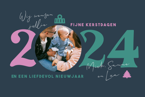 Hippe kerstkaart met colour blocking en foto
