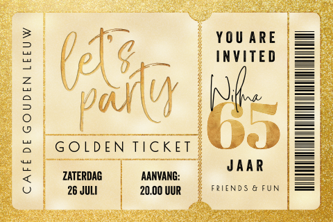 Uitnodiging verjaardag 65 jaar gouden ticket