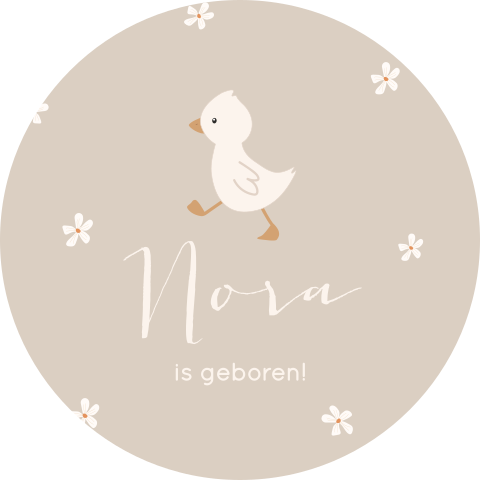 Raamsticker rond beige met eendje en bloemetjes