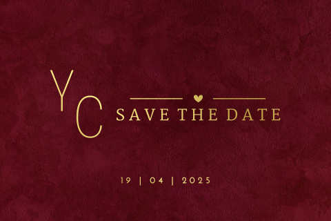 Save the date in velvet look met initialen en goudfolie
