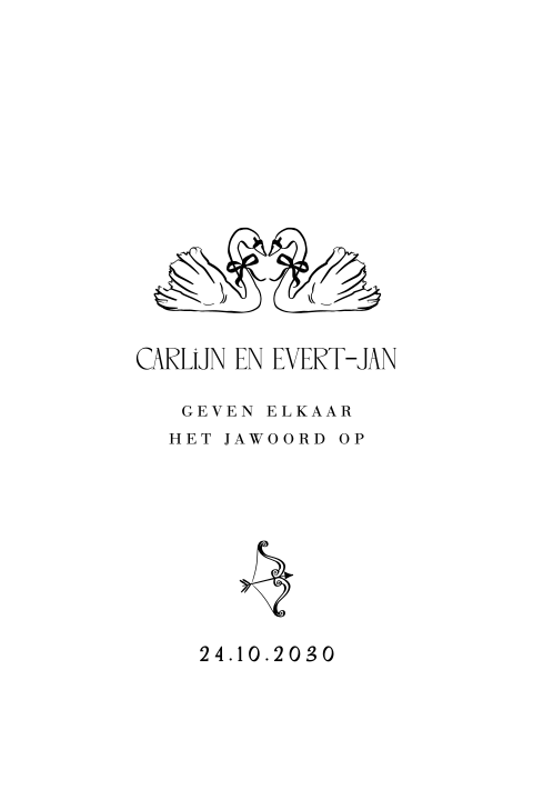 Trouwkaart klassiek met zwart wit illustraties